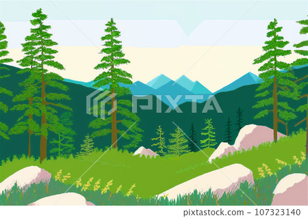 Hiking background illustration trees and mountains 9 Hiking background illustration trees and mountains 9 107323140