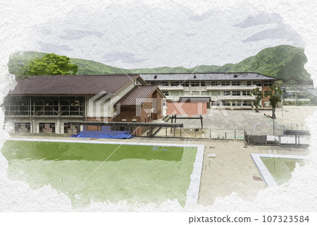 水彩風格 高橋市成輪小學 岡山縣高橋市 107323584
