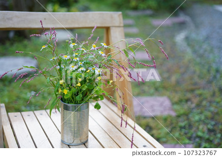 Autumn flowers decorated in empty cans Autumn flowers decorated in empty cans 107323767