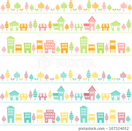 Set of colorful cityscapes and tree lines 107324052