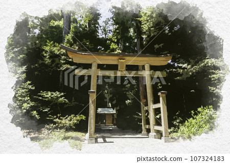 Watercolor style Iwa Shrine Torii Gate Shiso... - Stock Illustration ...