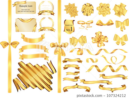 Set of cards and laurel wreaths with gold ribbons Set of cards and laurel wreaths with gold ribbons 107324212