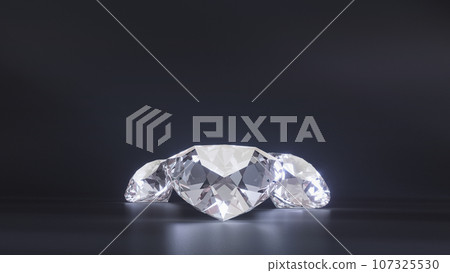 Three Gems in Trillion shape. Dark backdrop with glares and reflection on floor. Three Gems in Trillion shape. Dark backdrop with glares and reflection on floor. 107325530