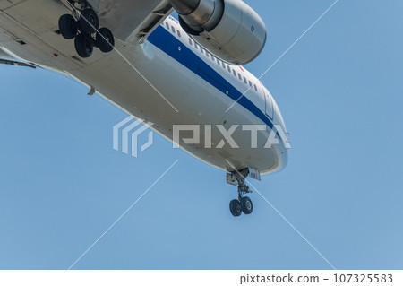 [ANA aircraft in preparation for landing from the sky above Jonanjima Seaside Park] 107325583
