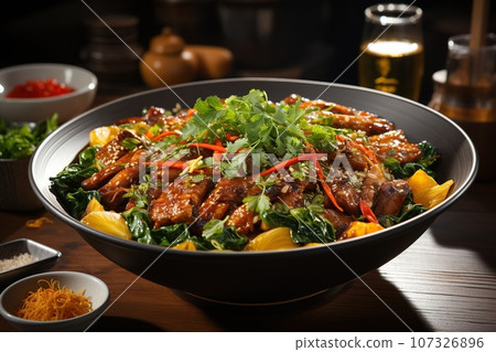 Experience the enticing flavors of Thai-style turmeric pork stir-fry 107326896