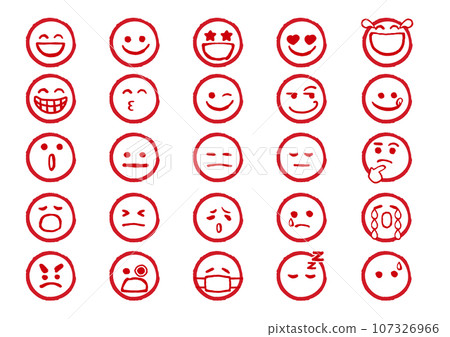 一組圓形表情符號、表情符號和臉部表情標記圖標 107326966