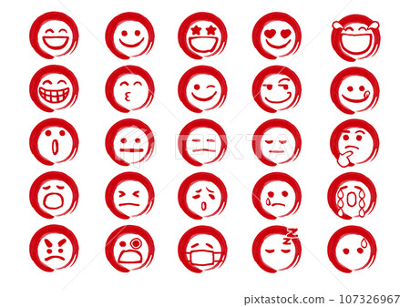 A set of emoji, emoticons, and facial expression mark icons in a circle A set of emoji, emoticons, and facial expression mark icons in a circle 107326967