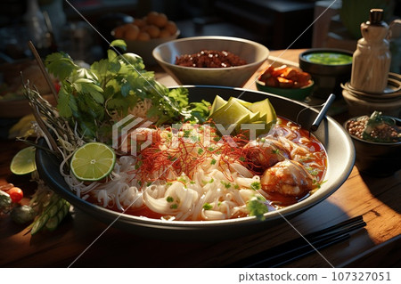 Thai Rice Noodles, through, Delicate rice noodles adorned. Thai Rice Noodles, through, Delicate rice noodles adorned. 107327051