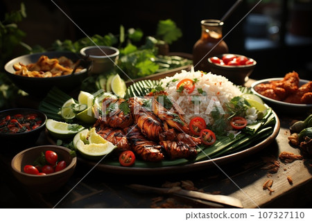 sticky rice pairs perfectly with zesty green papaya salad 107327110