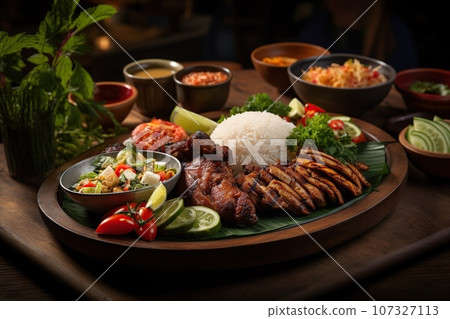 sticky rice pairs perfectly with zesty green papaya salad 107327113