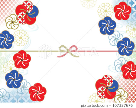 Pop blue and red plum blossom watercolor style Japanese pattern background illustration 107327676