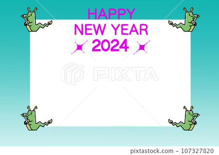 2024年新年賀卡龍年明信片模板，帶有簡單的文字和相框 107327820