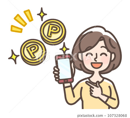 一枚帶有有點和幸福女人形象的硬幣的插圖 一枚帶有有點和幸福女人形象的硬幣的插圖 107328068