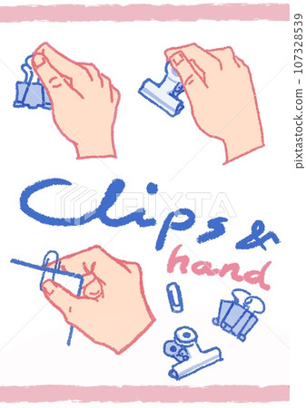 Illustration set of hand holding a clip and a clip Illustration set of hand holding a clip and a clip 107328539
