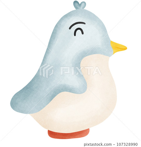 Cute blue penguin cartoon drawing on the iceberg 107328990