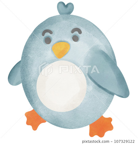 Cute blue penguin cartoon drawing on the iceberg 107329122