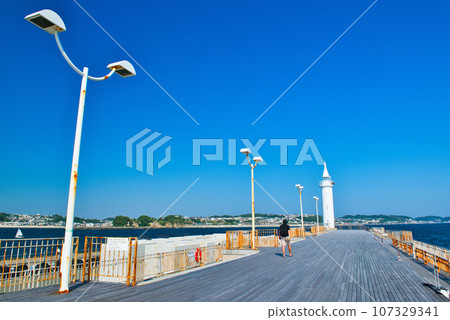 Enoshima Shonan Embankment Shonan Port Lighthouse scenery 107329341