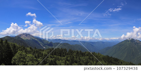 Panoramic view of Mt. Yakedake Panoramic view of Mt. Yakedake 107329438