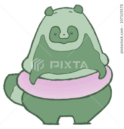 A raccoon dog (green) leaning into the air and looking at you A raccoon dog (green) leaning into the air and looking at you 107329578