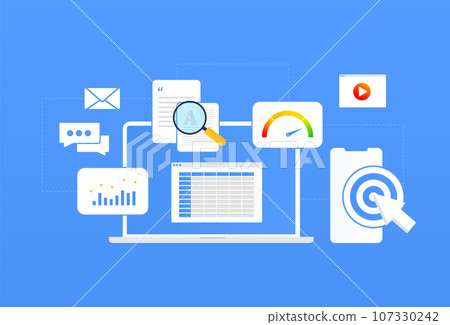 Digital Marketing Strategy concept. SEO, Social Media, Online advertising. Digital Marketing vector illustration isolated on white background with icons 107330242