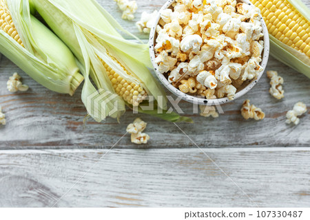 Tasty salted homemade popcorn 107330487