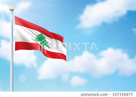 Waving flag of Lebanon on sky background. Template for independence 107330875