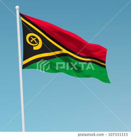 Waving flag of Vanuatu on flagpole. Template for independence day 107331315