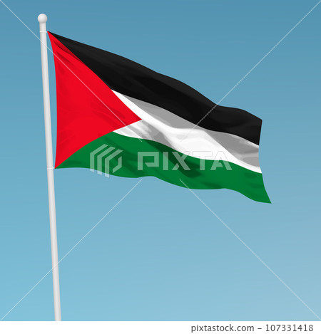Waving flag of Palestine on flagpole. Template for independence day 107331418