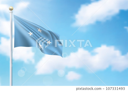 Waving flag of Micronesia on sky background. Template for independence 107331493