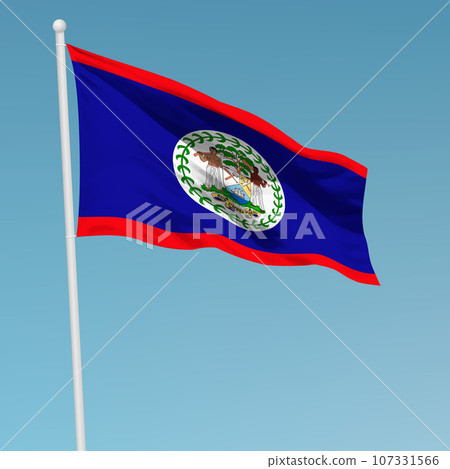 Waving flag of Belize on flagpole. Template for independence day Waving flag of Belize on flagpole. Template for independence day 107331566