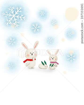 冬天兔子的手繪插圖 107331691