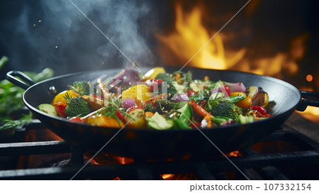 在煎鍋上烤的蔬菜 107332154
