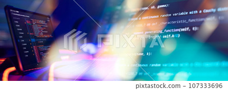 IT business.Monitor closeup of function source code. Project managers work new idea. 107333696