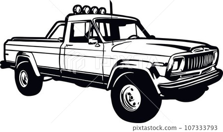 Classic Truck 90s, Muscle car, Classic car, Stencil, Silhouette, Vector Clip Art - Truck 4x4 Off Road - Off-road car for tshirt and emblem Classic Truck 90s, Muscle car, Classic car, Stencil, Silhouette, Vector Clip Art - Truck 4x4 Off Road - Off-road car for tshirt and emblem 107333793