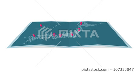 Four-fold Japan map (map) vector illustration (dot expression) / horizontal layout 107333847