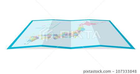 四折日本地圖（地圖）向量插圖（點表達）| 47 個都道府縣顏色編碼/平放 107333848
