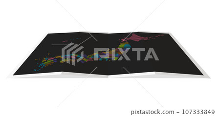 四折日本地圖（地圖）向量插圖（點表達）| 47 個都道府縣顏色編碼/平放 107333849