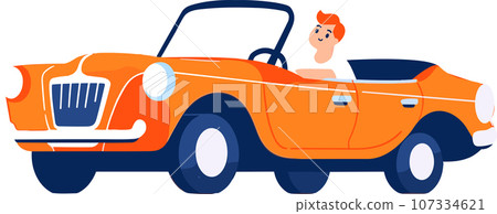 Hand Drawn Tourists drive convertibles car to the beach in flat style 107334621
