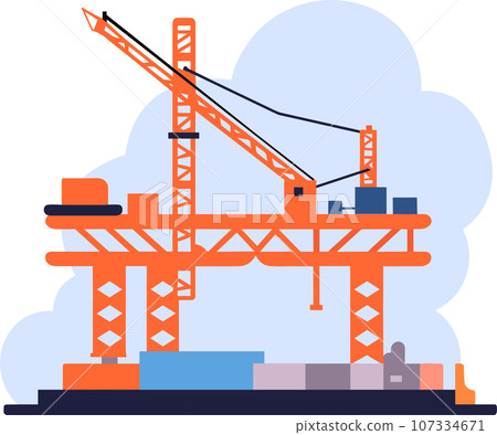 Hand Drawn Bridge with crane under construction in flat style 107334671