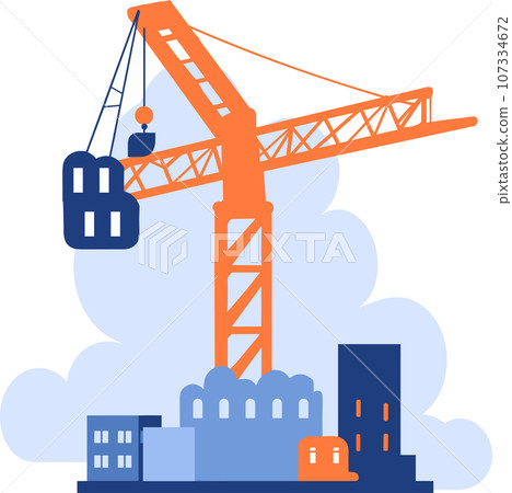 Hand Drawn Building with crane under construction in flat style 107334672