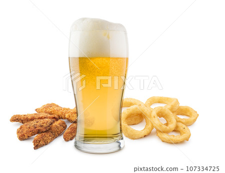 Beer and snacks. 107334725