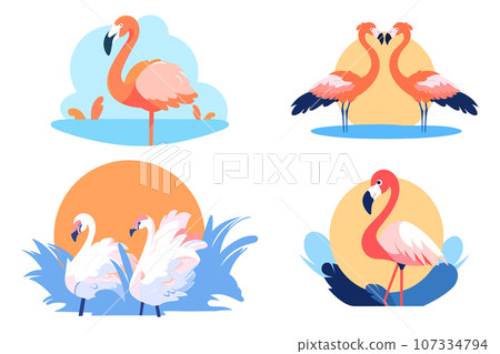 Hand Drawn Flamingos in summer concept in flat style 107334794