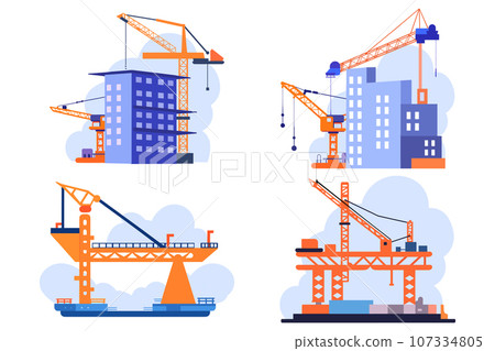 Hand Drawn Building with crane under construction in flat style Hand Drawn Building with crane under construction in flat style 107334805