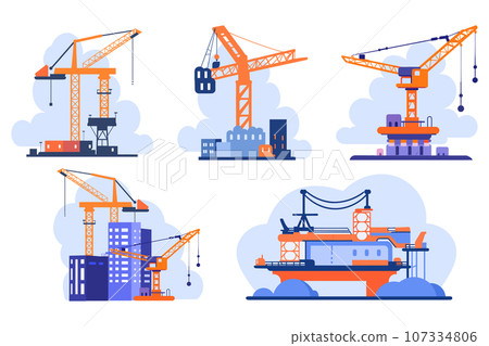 Hand Drawn Building with crane under construction in flat style Hand Drawn Building with crane under construction in flat style 107334806
