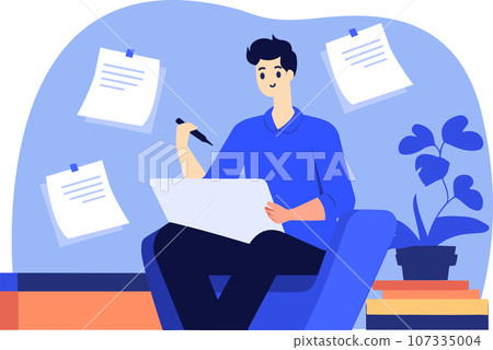 Hand Drawn male reporter character in flat style 107335004