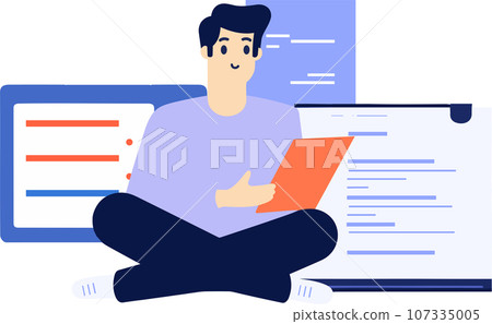 Hand Drawn male reporter character in flat style 107335005