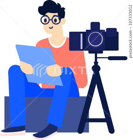 Hand Drawn male reporter character in flat style Hand Drawn male reporter character in flat style 107335012