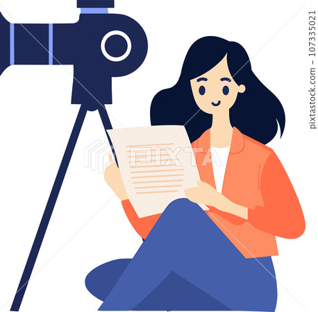 Hand Drawn female reporter character in flat style 107335021