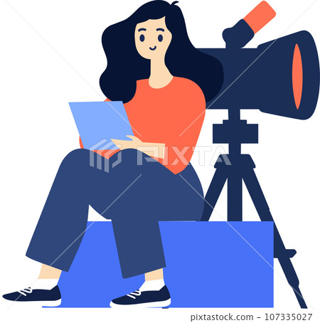Hand Drawn female reporter character in flat style Hand Drawn female reporter character in flat style 107335027