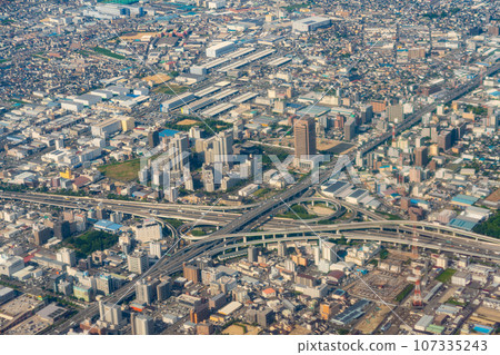 High places aerial photography Osaka city Osaka prefecture Kansai Kinki region city skyscraper tower apartment summer tourism city center Naniwa 107335243